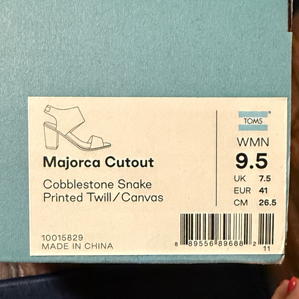 TOMS Women's Majorca Cutout Heels- Beige Snake-Print Block Heel Sandals - Picture 11 of 11